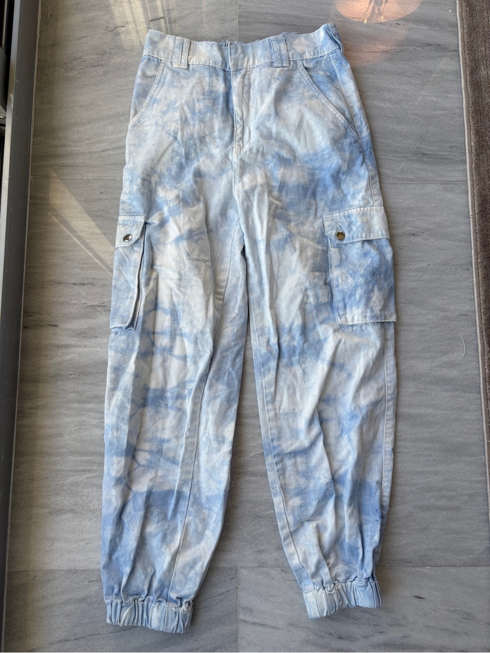 Light Blue Tie-Dye Cargo Jogger Pants